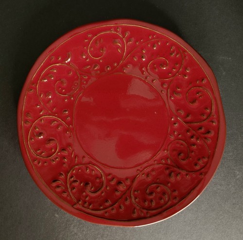 Crate & Barrel Red Carmen Broccato Italy Salad Dessert Plates Embossed Set of 6 - Picture 2 of 5