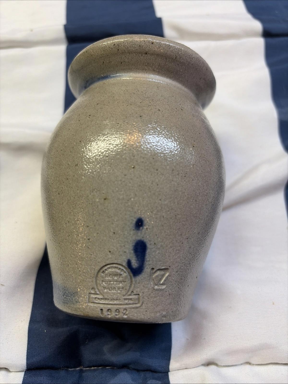 Rowe Pottery Stoneware 1992 Spice Herb Covered Jar Thyme Gray Blue CLEAN