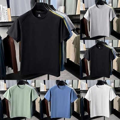 Herren Loose Fit Einfarbig Kurzarm T-Shirt O-Ausschnitt für Sport Aktivitäten