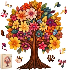 Wooden Jigsaw Puzzle For Adults Flower Tree 466 Piece Unique Shape Colorful Gift
