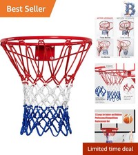 Upgrade to Heavy Duty Basketball Net - All Weather Anti-Whip in Red, White, Blue