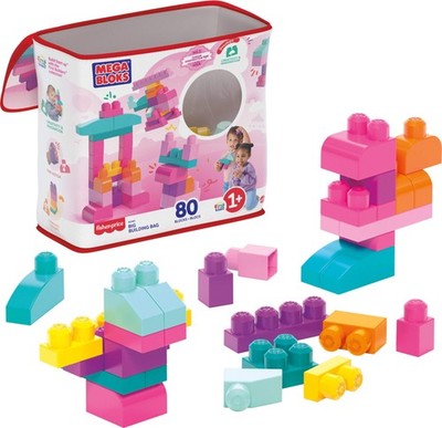 MEGA BLOKS First Builders Toddler Blocks Toys Set, Big 3-5 years, Pink Bag 