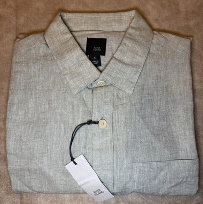 River Island Shirt Mens SMALL Button Up Grey Solid Long Sleeve