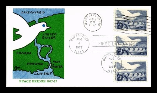 US COVER FIRST DAY OF ISSUE 1927 TO 1977 PEACE BRIDGE UNITED STATES TO CANADA