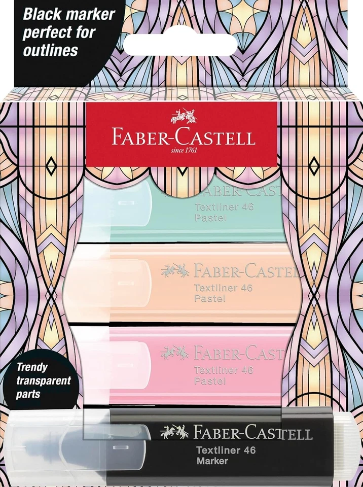 FABER-CASTELL - Textmarker Set Glassy Pastell, 4er Etui, inkl. Marker schwa ... - Bild 2 von 4
