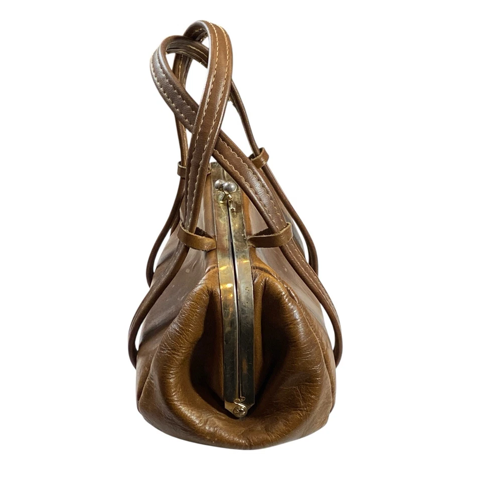 Винтажный мини кожаный врач сумка коричневый поцелуй замок Дамская сумка сумочка сумка стимпанк - Изображение 4 из 4