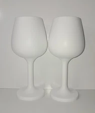 Silicone Wine Glasses 2 Goblets Stemmed White 12 Oz Durable Flexible Food Safe 