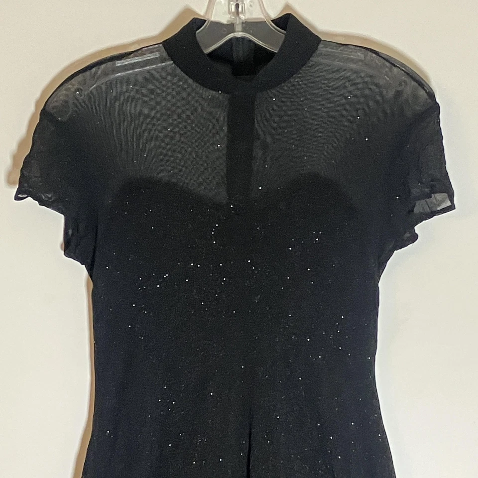 VINTAGE Zum Zum Dress Womens 9-10 Black Glitter Mesh Mock Neck Skater 90s Y2K M - Image 2 of 4