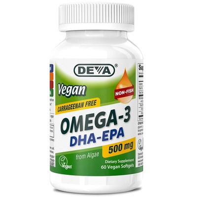 DEVA Vegan Omega-3 DHA-EPA 500MG   No Carrageenan Non-Fish Oil Derived from A...