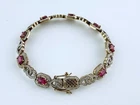 SA Gilt Sterling Silver Lab Created Ruby Tennis Bracelet 7.25 Inches Diamond Acc