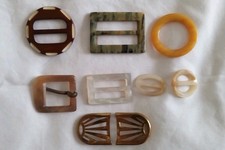 Lot Of 8 Antique Vintage Belt Buckles Bakelite Abalone Mother Of Pearl Brass