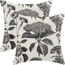 Vintage Black Floral Pillow Covers 18 x 18 Inch Set of 2 Boho Hydrangea Flowers