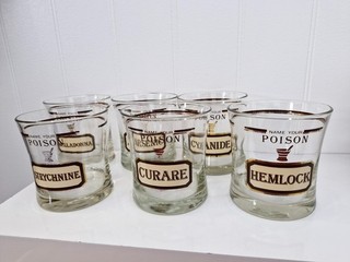 Cera Neiman Marcus Vintage 1970s "Name Your Poison" Cocktail Glasses Set of 6
