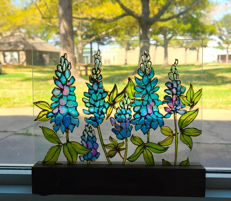 Suncatcher Window Texas Bluebonnet, pintura en vidrio flores de prado flores silvestres, Foto 4 de 4