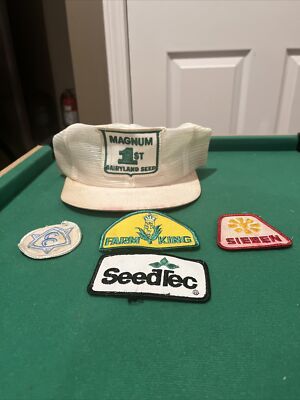 Magnum First Fairyland Seed Hat + Farm King Corn Patch + 3 Other Vintage Patches