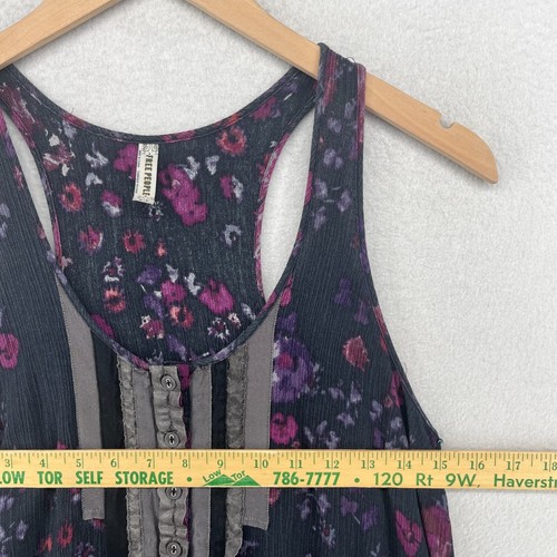 FREE PEOPLE Tank Top S Snap Out Of It Floral Crinkle Ruffle Racerback Black - Picture 13 of 15