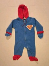 Teddy Bears Brand 1980s Superman Pajamas With Hood Feet  Mittens Size 9-18 Mos