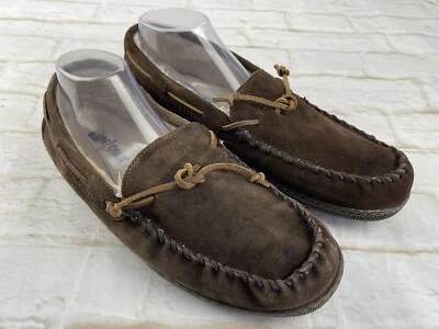 MINNETONKA 3908W Brown Suede Pile Lined Moccasin Hardsole Slippers Size 11 - Image 1 of 4