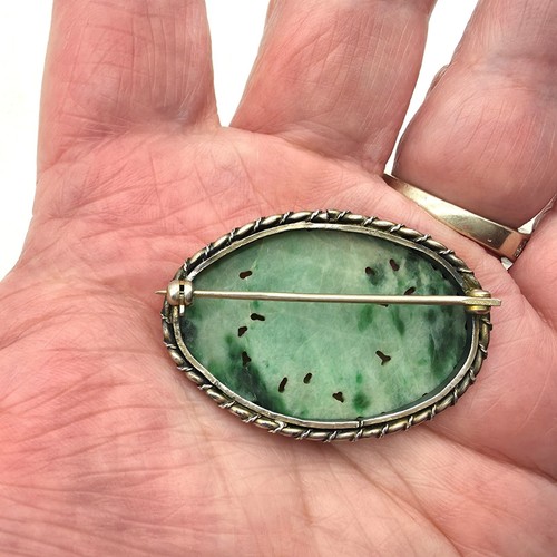Vintage Carved Jade Brooch Pin Pierced Floral Design Variegated Green Stone - Picture 7 of 15