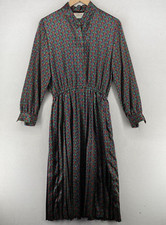 TALBOTS Dress M Petite Blouson Midi Paisley Popover Long Sleeve Green Blue Vtg