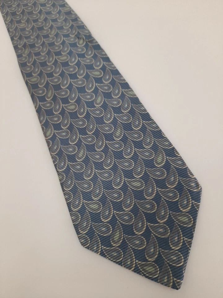 TIE RACK   cravatta 100%seta silk blu verde celeste  floreale necktie A466 - Immagine 4 di 4