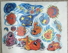 Tattoo Flash Single Sheet Print by Kevin Corder Fish, Water, Seahorse 11" X 14  