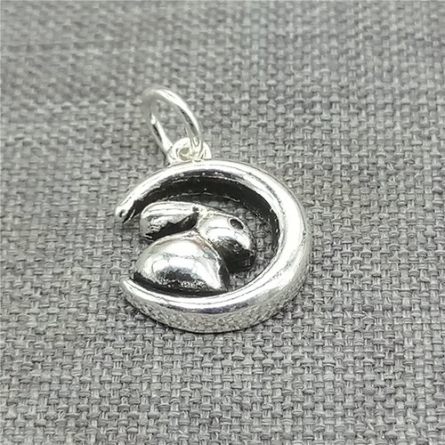 5pcs of 925 Sterling Silver Crescent Moon Rabbit Bunny Charm for Easter ...