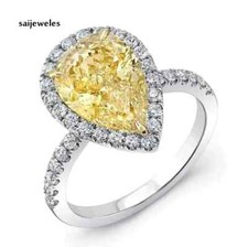 Real Citrine 4CT Pear Shape Halo Engagement Wedding Ring 14K 2-Tone Gold Finish