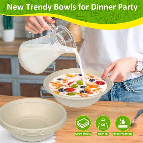 Paper Bowls 100% Compostable Disposable Soup/salad Bowls 32 Oz 50 Pack Pfasfree - Picture 6 of 7