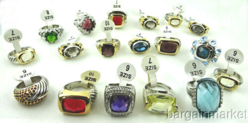 100 Pc Lot Vintage Modern Quality Cocktail Bling Rings CZ Faux Gemstones NEW - Picture 2 of 4