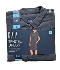 GAP Relaxed Fit Tencel Dress Shadow Grey Side Pockets Women's Size Large NEW