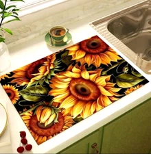 Dish Drying Mat Sunflowers Kitchen Countertop Coffee Pot Mat Microfiber 16"x20