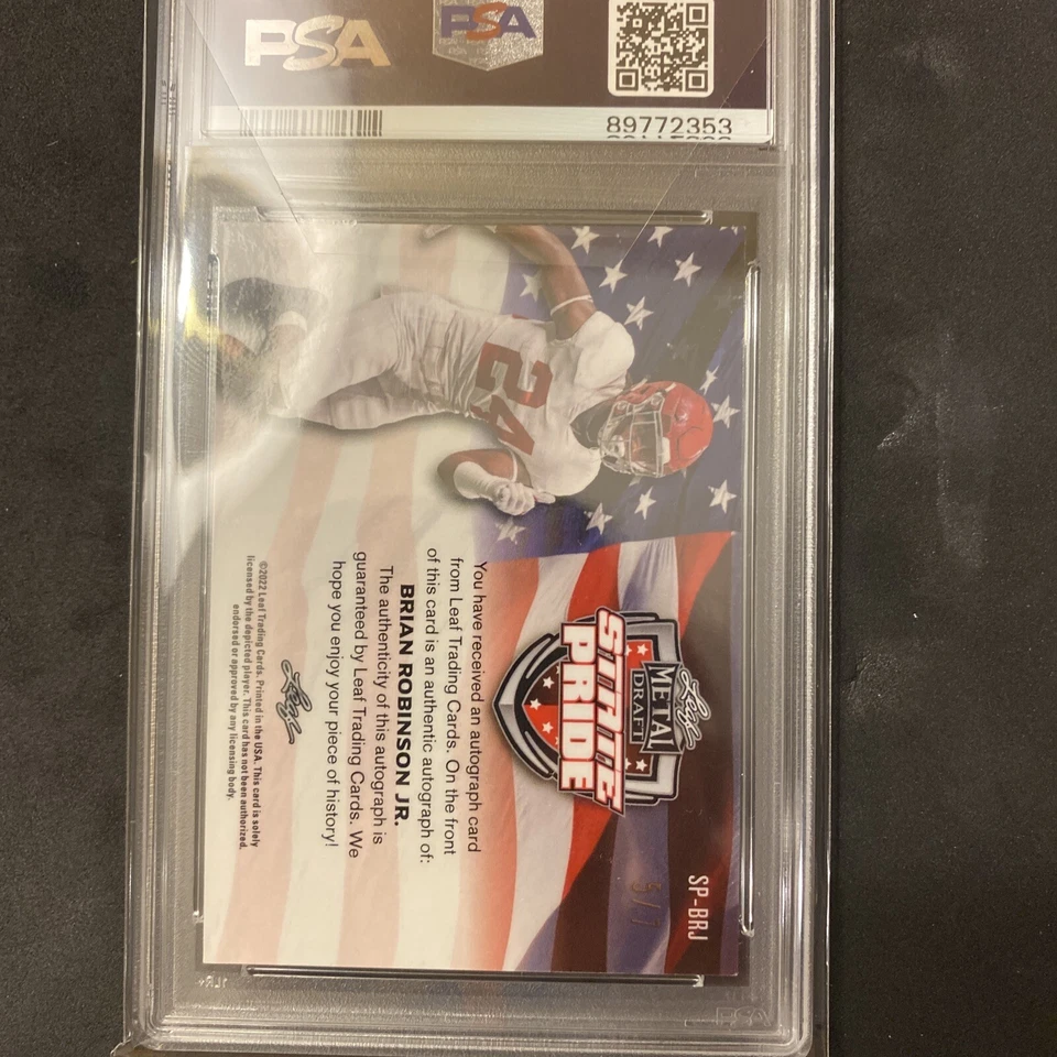 2022 Leaf Metal Draft State Pride Rookie Auto 5/7 Brian Robinson Jr PSA 9 POP 1 - Image 2 of 2