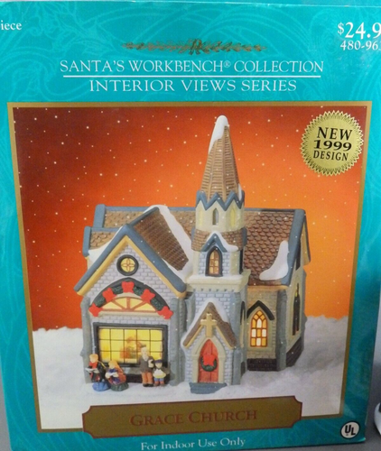 Santa's Workbench Collection Grace Church Lighted Ceramic Village House & Box - Picture 9 of 9