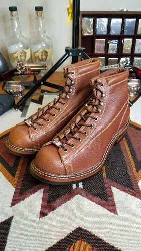 Men's Vintage Style Brown Handcrafted Leather Lace To Toe Roofer Monkey Boots 44