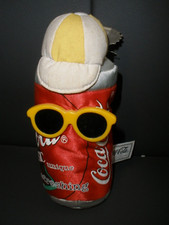1997 Coca-Cola Beanie Bean Plush Tin Can with Glasses  Tag 6.5"