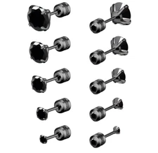 2Pcs Women Men Hypoallergenic Stainless Steel Round CZ Stud Earrings Screw Back