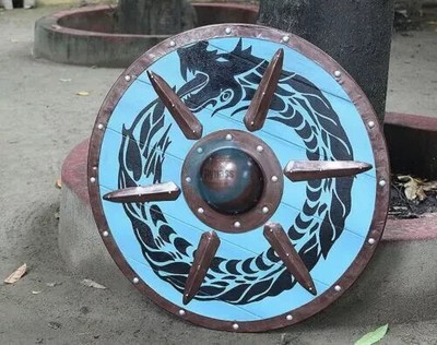 Viking Round Dragon Shield Armor Templar Medieval Larp Warrior Wood & Steel Gift