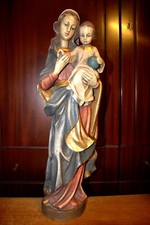 ANTIQUE 20" HAND CARVED WOOD VIRGIN MARY OUR LADY JESUS STATUE SCULPTURE FIGURE
