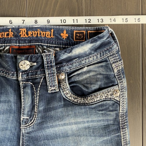 Rock Revival Jeans Womens 25x34 Blue Bootcut Embellished Stretch Premium Denim - Picture 8 of 17