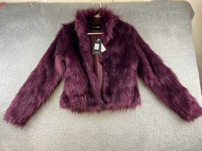 NWT Fashion Nova Fernanda Fur Coat Women's Size XS Burgundy - Main Image