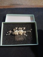 Rhinestone, wedding, flower, faux pearl hair clip comb