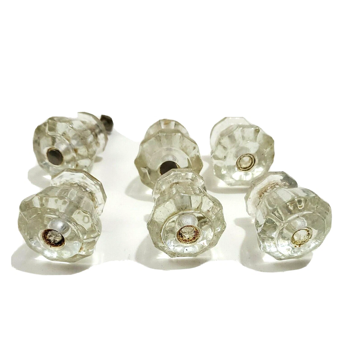 Antique Glass Furniture Knobs Drawer Pulls Empire Chest Hardware Clear Set of 6