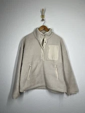 Wilo The Label Fleece Pullover Sweater Button Snap Jacket Cream Large