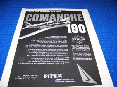 1961 PIPER COMANCHE 180 ''NEW TYPE-RUGGEDIZED''... 1-PAGE SALES AD (53JJ)