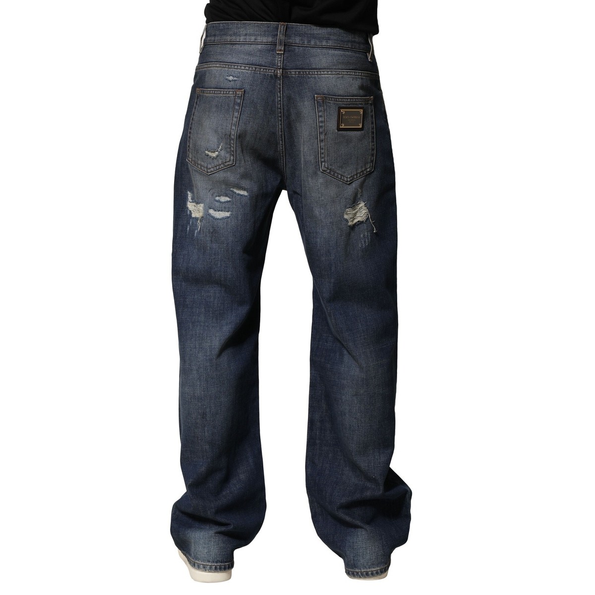 DOLCE & GABBANA Jeans Blue Washed Tattered Cotton Men Pants IT46