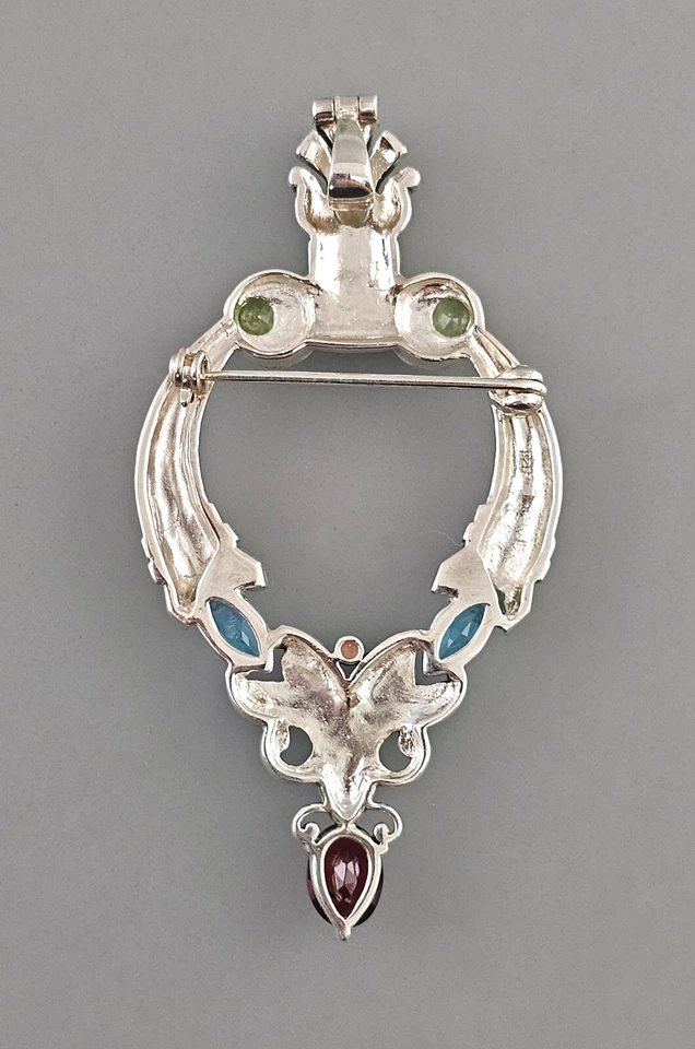 9923553 Rimorchio Spilla 925er Argento Granato Citrino Peridoto Topazio Blu - Immagine 2 di 2