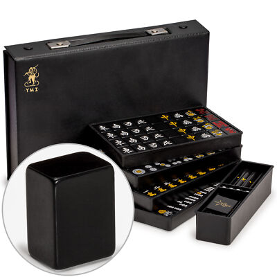 Japanese Riichi Mahjong Set with Black Standard Size Tiles