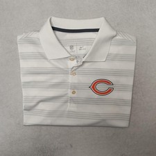 Chicago Bears Nike Polo Shirt Mens M White Striped Dri-FIT NFL OnField Golf