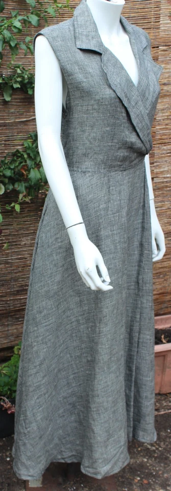 SHERIDAN BARNETT London Fabulous VTG  1980s Black & White Linen Long Dress UK 12 - Image 4 of 4